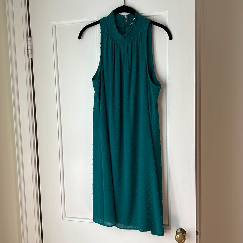 Anthropologie Meadow Rue Green Swiss Dot Halter Shift Dress